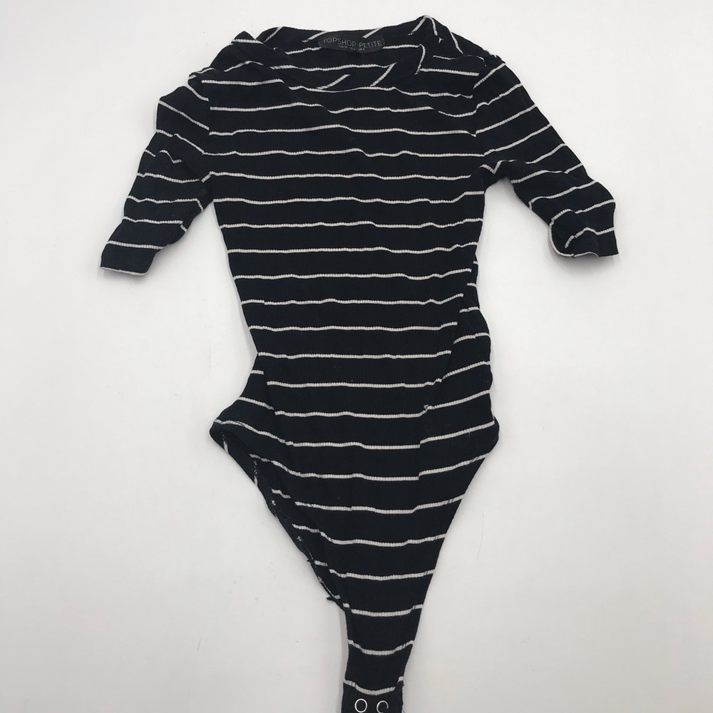 Top Shop Petite Black and white striped bodysuit